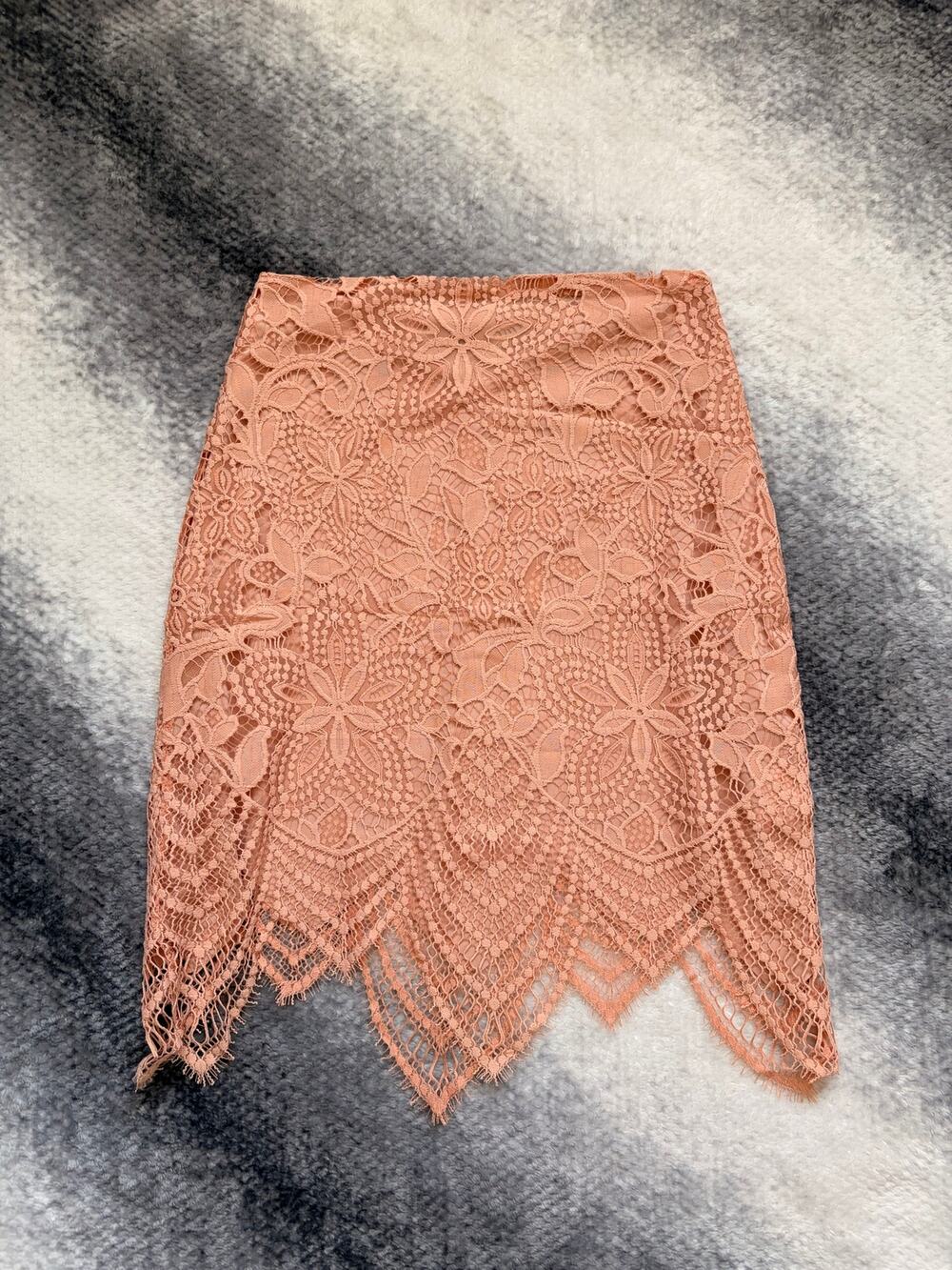 For Love & Lemons Luna Lace Mini Skirt XS Pale Blush Floral Scalloped Hem